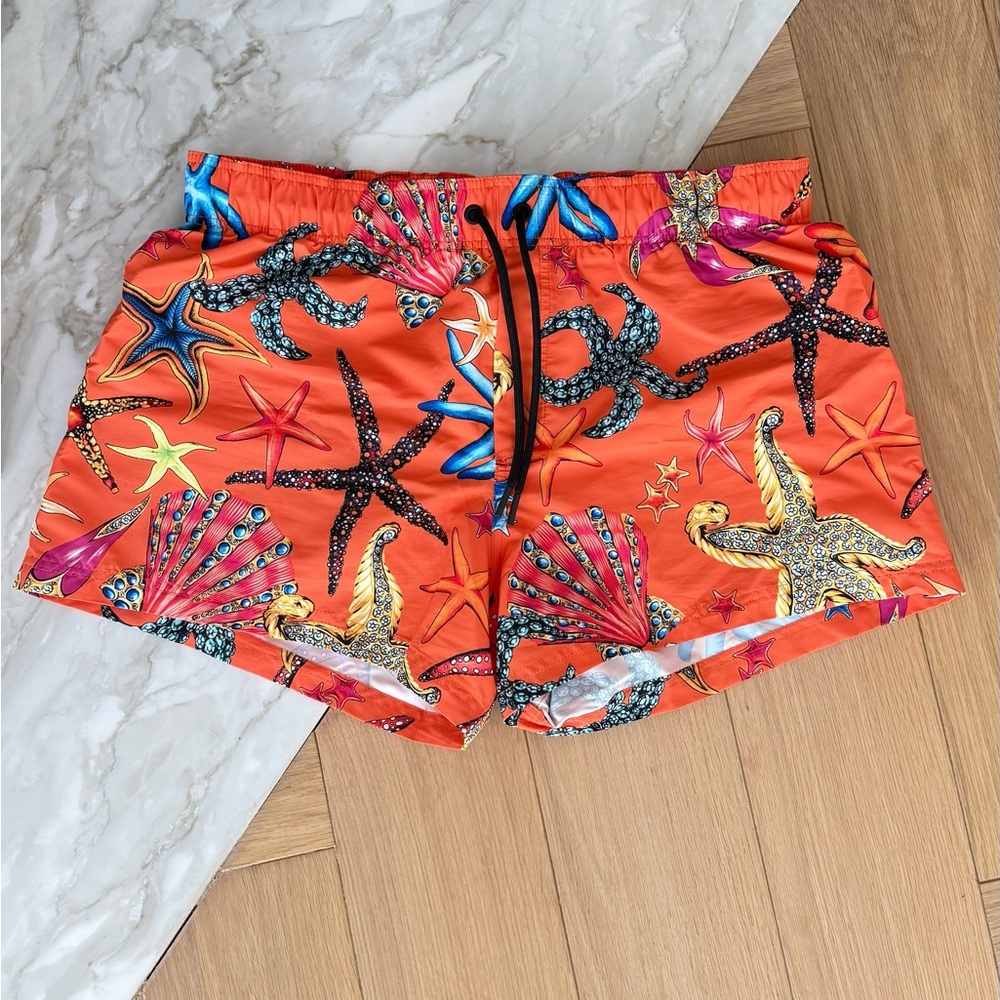 Versace Orange Athletic Shorts Vibrant Design
